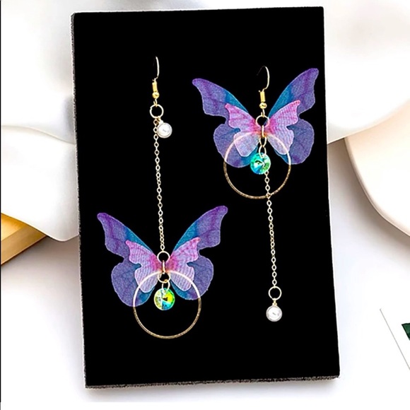 Jewelry - Butterfly Asymmetrical Drop Earrings